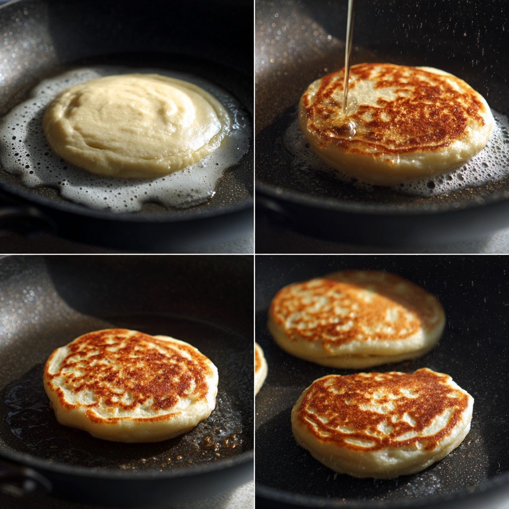 cooking no milk pancakes in nonstick skillet