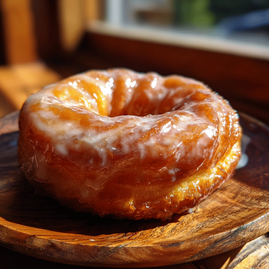 French Cruller – The Fluffy Donut with a French Twist French cruller glazed donut close up on wooden plate 2