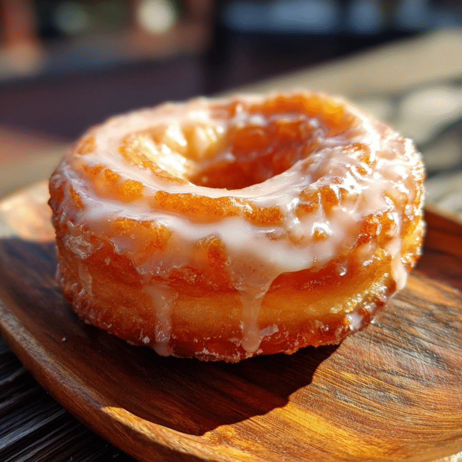 French Cruller – The Fluffy Donut with a French Twist French cruller glazed donut close up on wooden plate